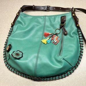 CHALA Teal Whipstitch Boho Crossbody Hobo Bag w/ Elephant Charm